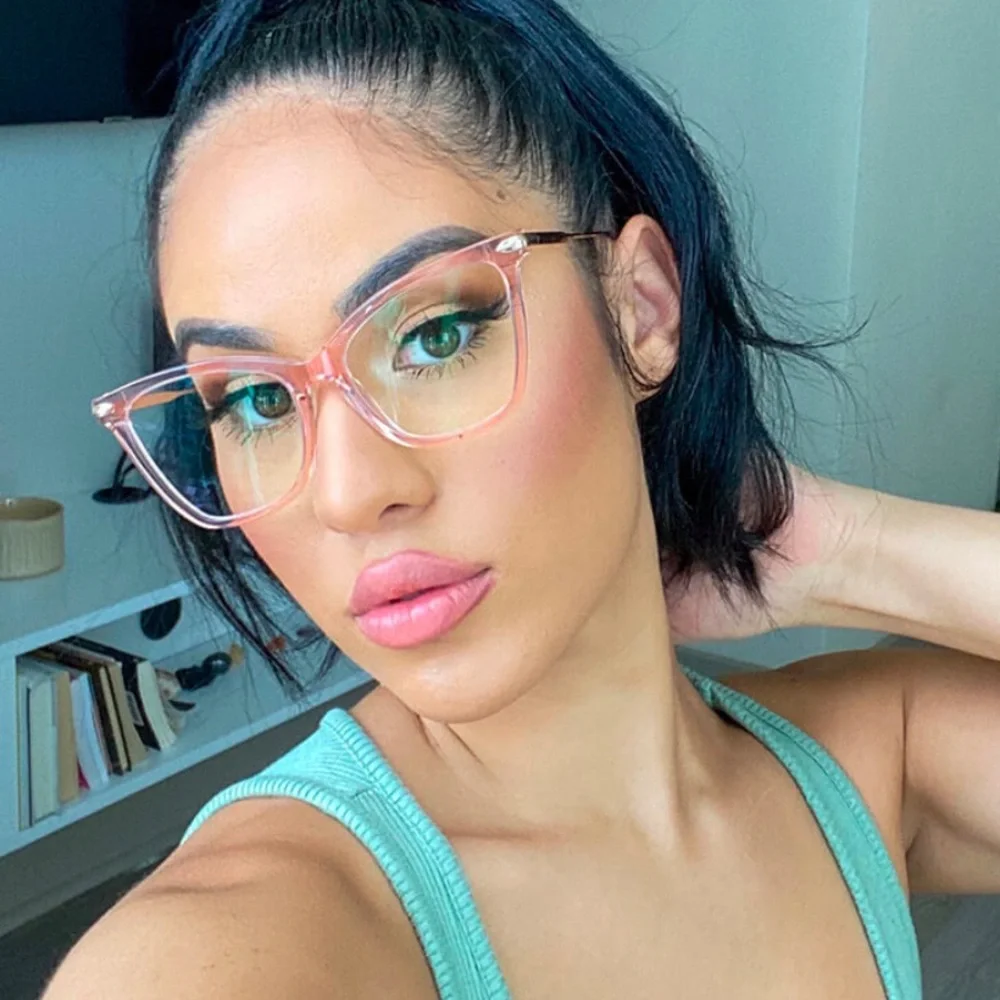 ZEELOOL Pale Pink -5.00 Prescription Large Catseye Frame Fashion Glasses